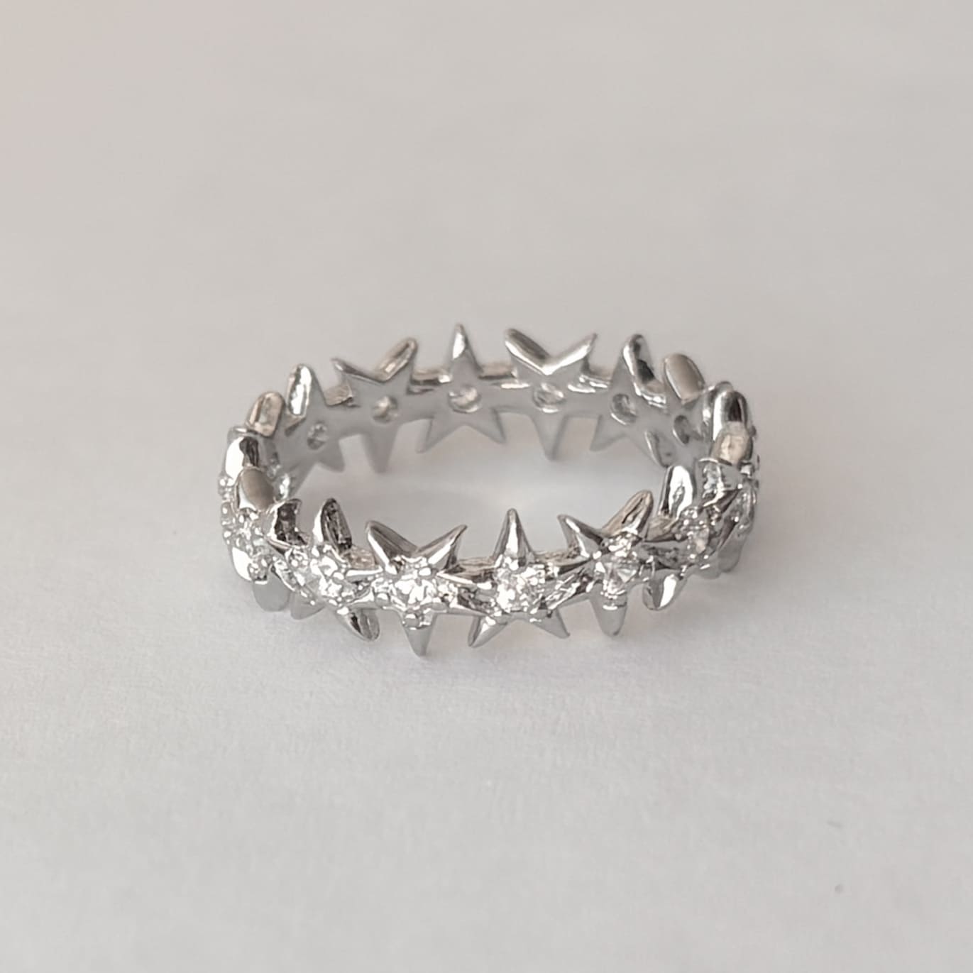 Anillo plateado estrellas zirconias chapa de oro