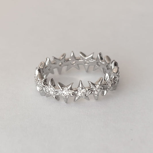 Anillo plateado estrellas zirconias chapa de oro