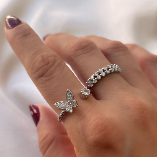 Anillo plateado media churumbela doble chapa de oro