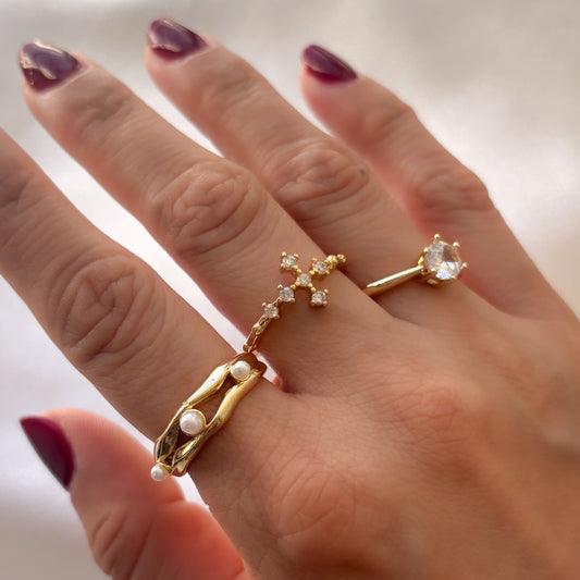 Anillo 3 perlas chapa de oro ajustable