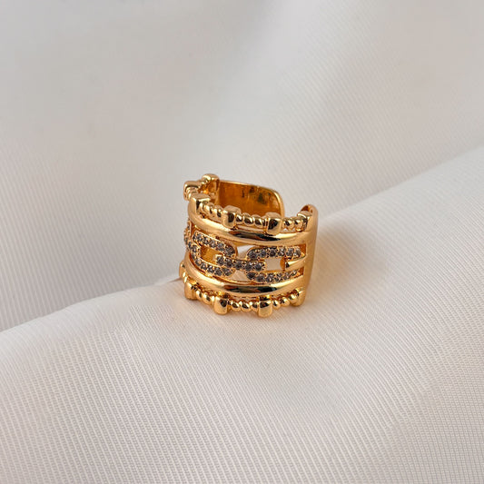 Anillo grueso eslabón y zirconias chapa de oro