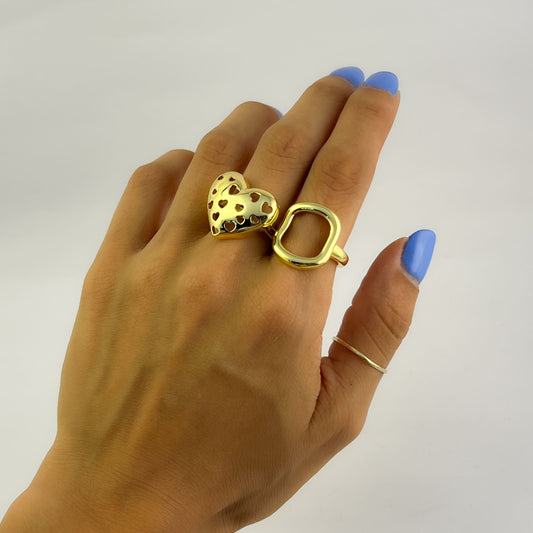 Anillo contorno cuadrado chapa de oro ajustable