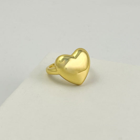 Anillo corazón globo liso chapa de oro ajustable