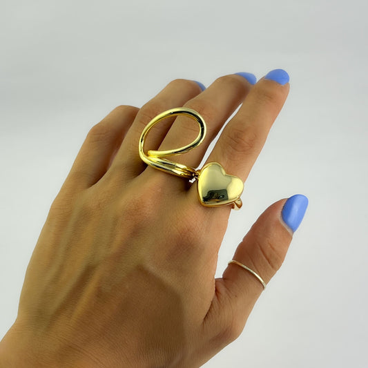 Anillo corazón globo liso chapa de oro ajustable