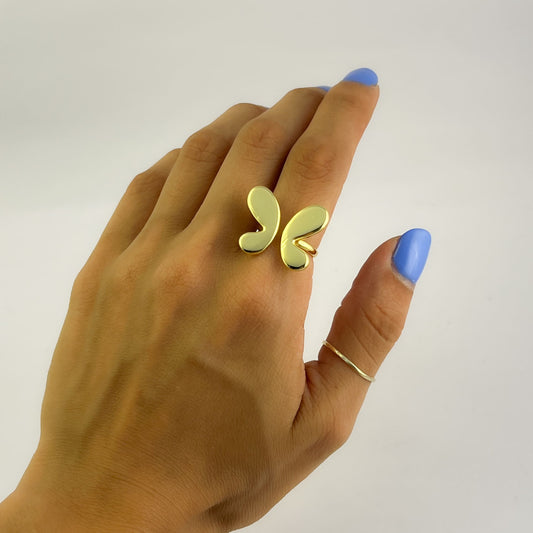 Anillo alas mariposa chapa de oro ajustable