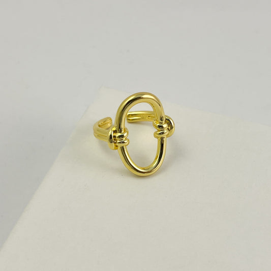 Anillo ovalo nudo chapa de oro ajustable