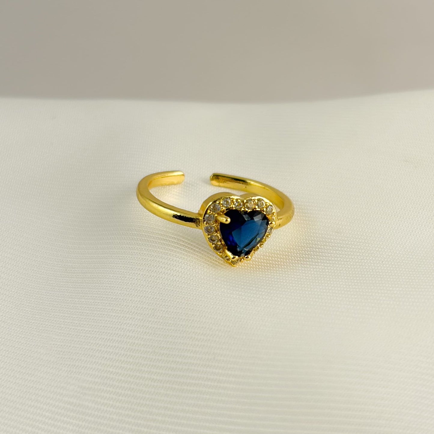 Anillo corazón azul cristal chapa de oro ajustable