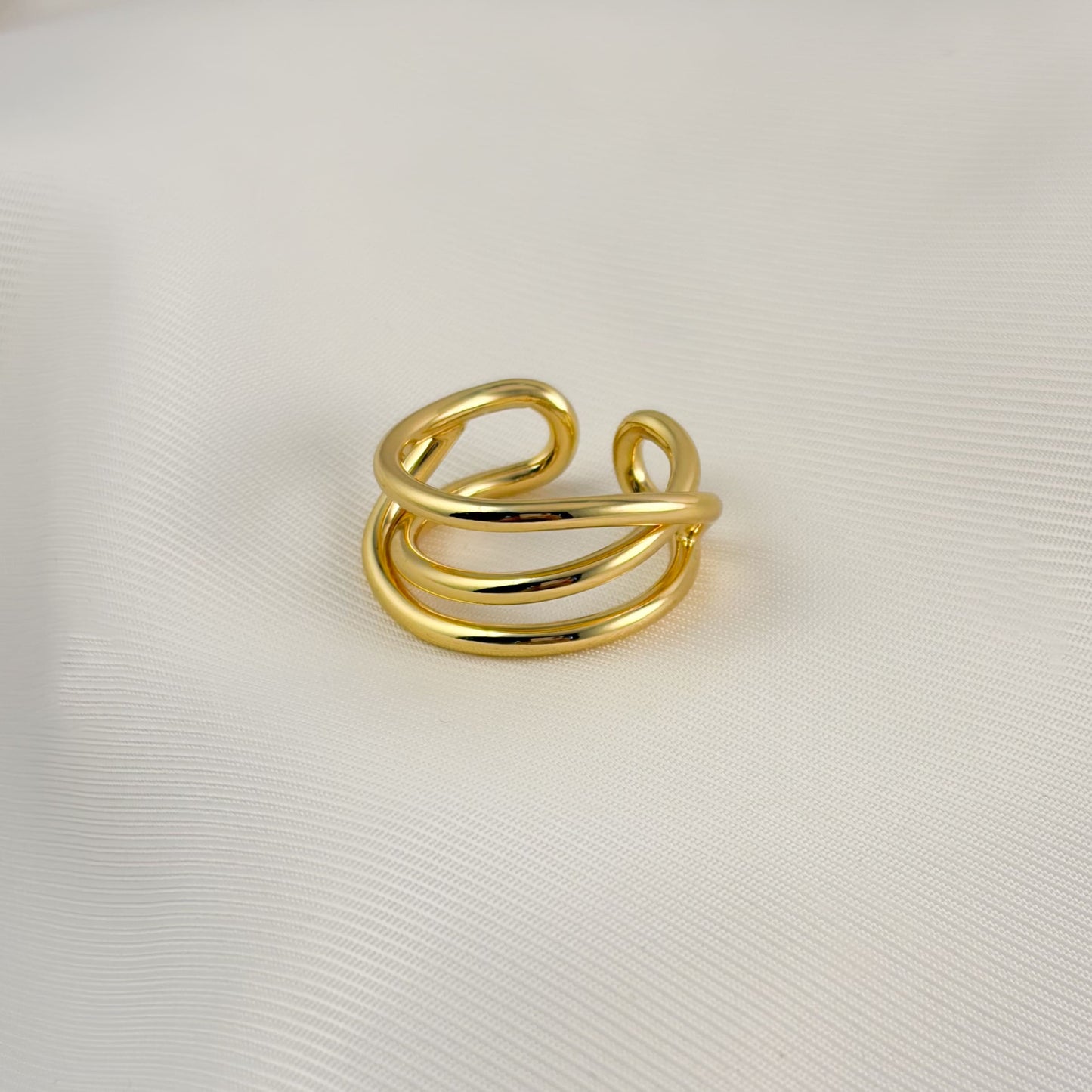 Anillo triple chueco chapa de oro ajustable