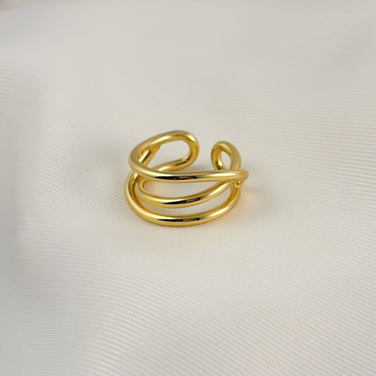 Anillo triple chueco chapa de oro ajustable