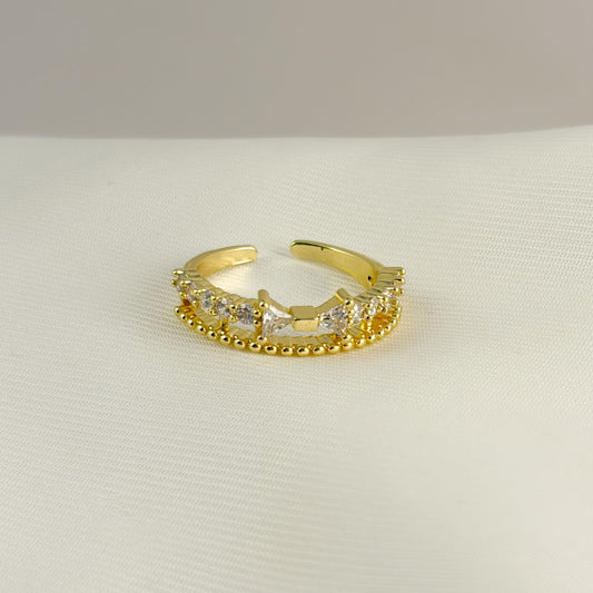 Anillo doble zirconias moño chapa de oro ajustable