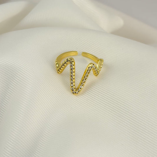 Anillo zigzag zirconias chapa de oro ajustable