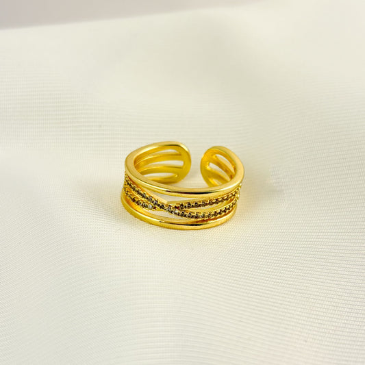 Anillo grueso x zirconias chapa de oro ajustable