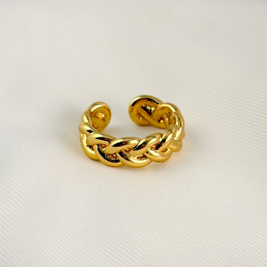 Anillo trenzado grueso chapa de oro ajustable