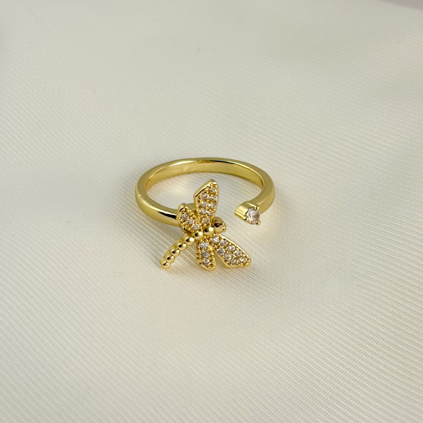 Anillo giratorio anti-estrés libélula chapa de oro ajustable