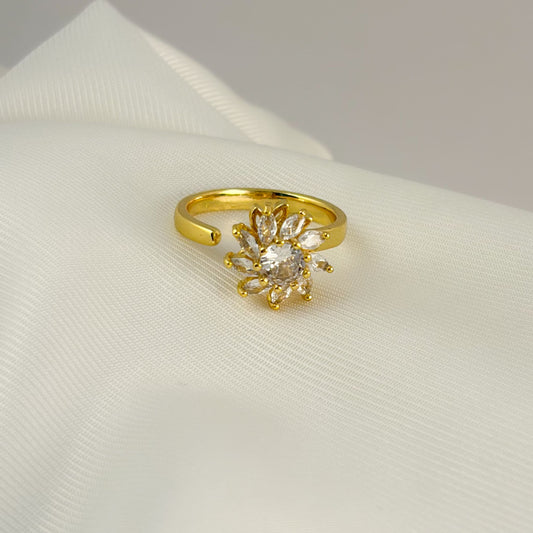Anillo giratorio anti-estrés flor chapa de oro ajustable