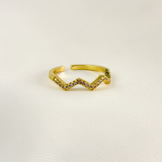 Anillo zigzag chico zirconias chapa de oro ajustable