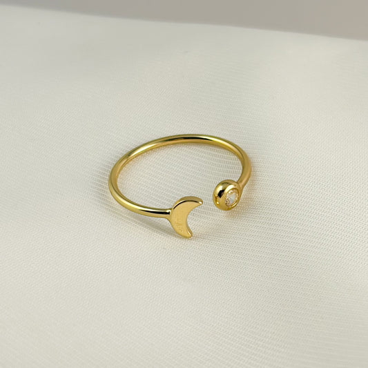Anillo delgado luna cristal bisel chapa de oro ajustable