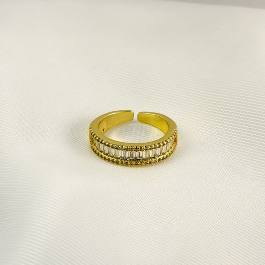 Anillo madia churumbela baguettes orilla zirconias chapa de oro ajustable