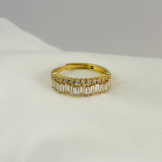Anillo media churumbela baguettes desformados chapa de oro ajustable
