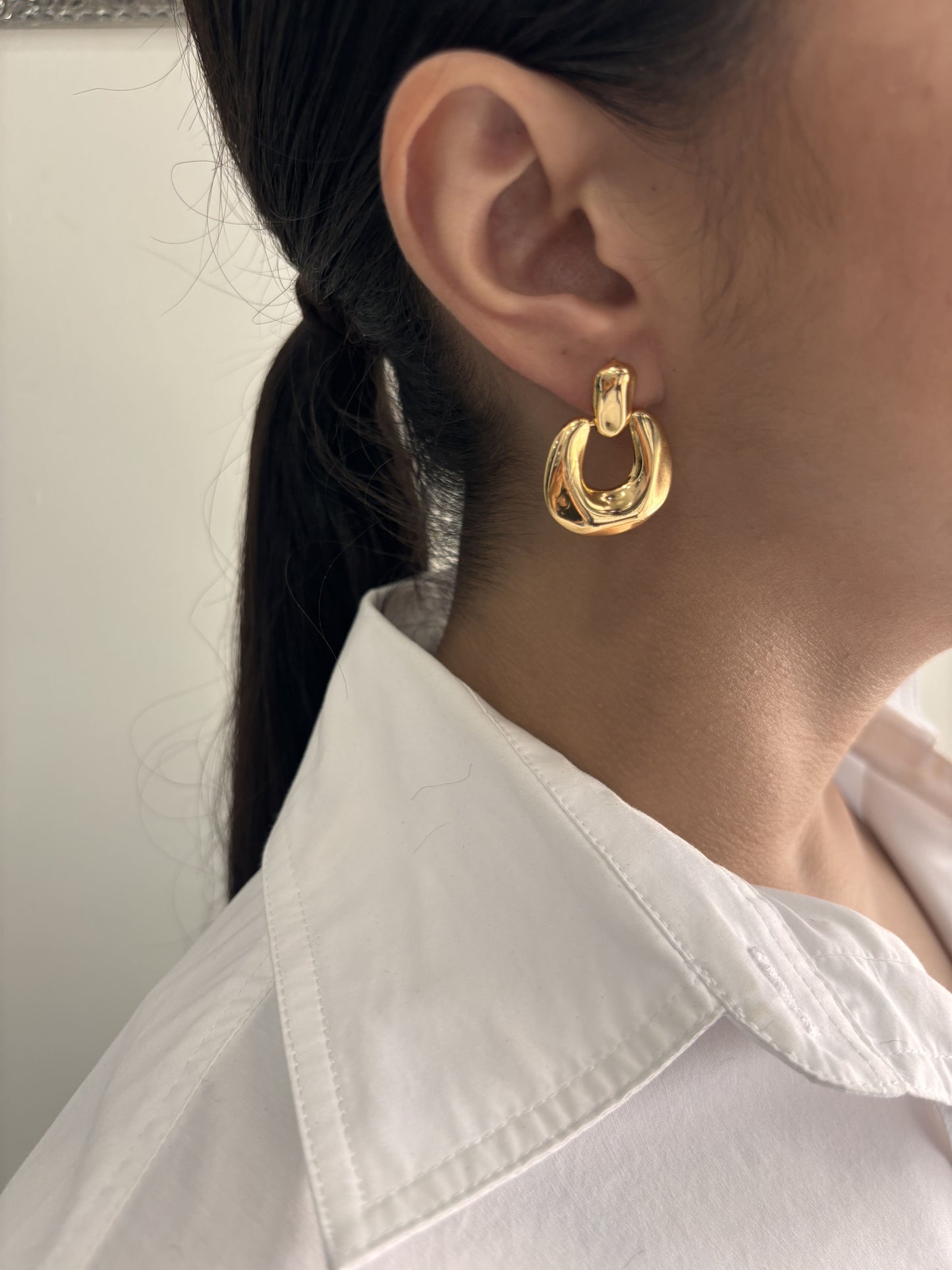 Aretes eslabón U colgante chapa de oro 3 cm