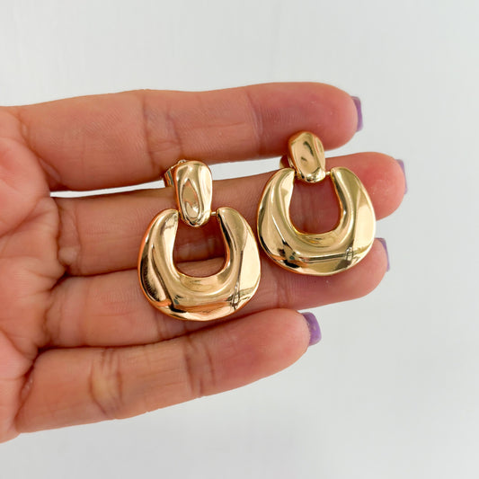 Aretes eslabón U colgante chapa de oro 3 cm