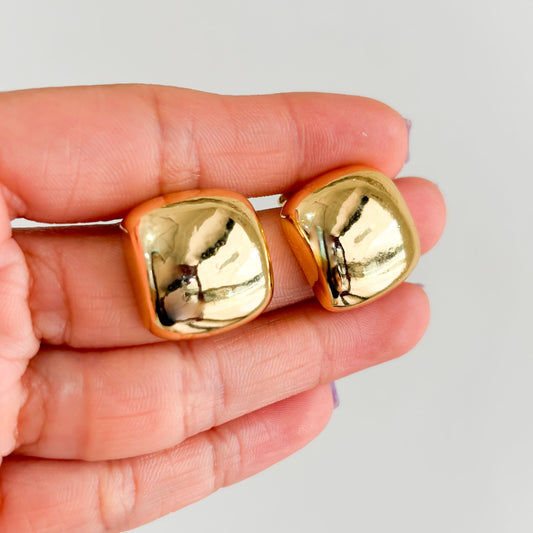 Aretes pegados chunky cuadro redondeado 2 cm chapa de oro ¡Elige el color!