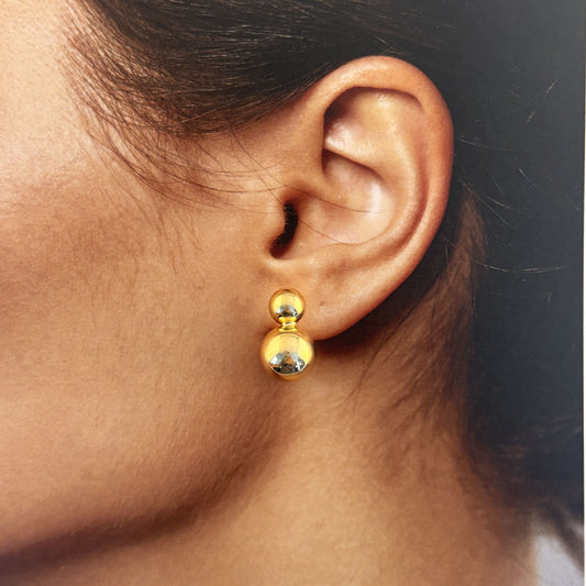 Aretes pegados doble esferita chapa de oro