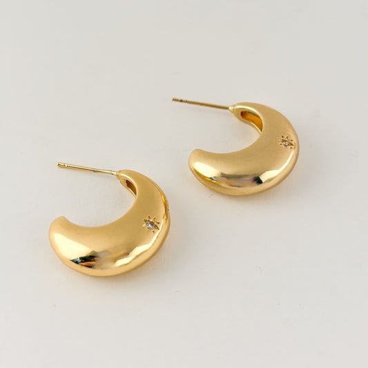 Aretes media luna 3 estrellitas chapa de oro