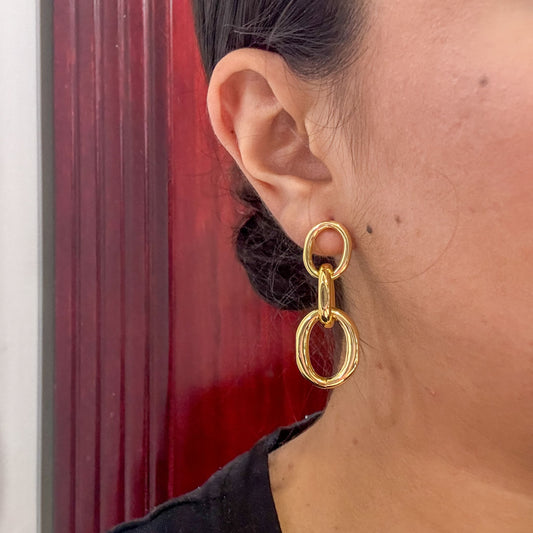 Aretes largos 3 aros chapa de oro