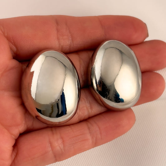 Aretes plateados óvalo XL chapa de oro