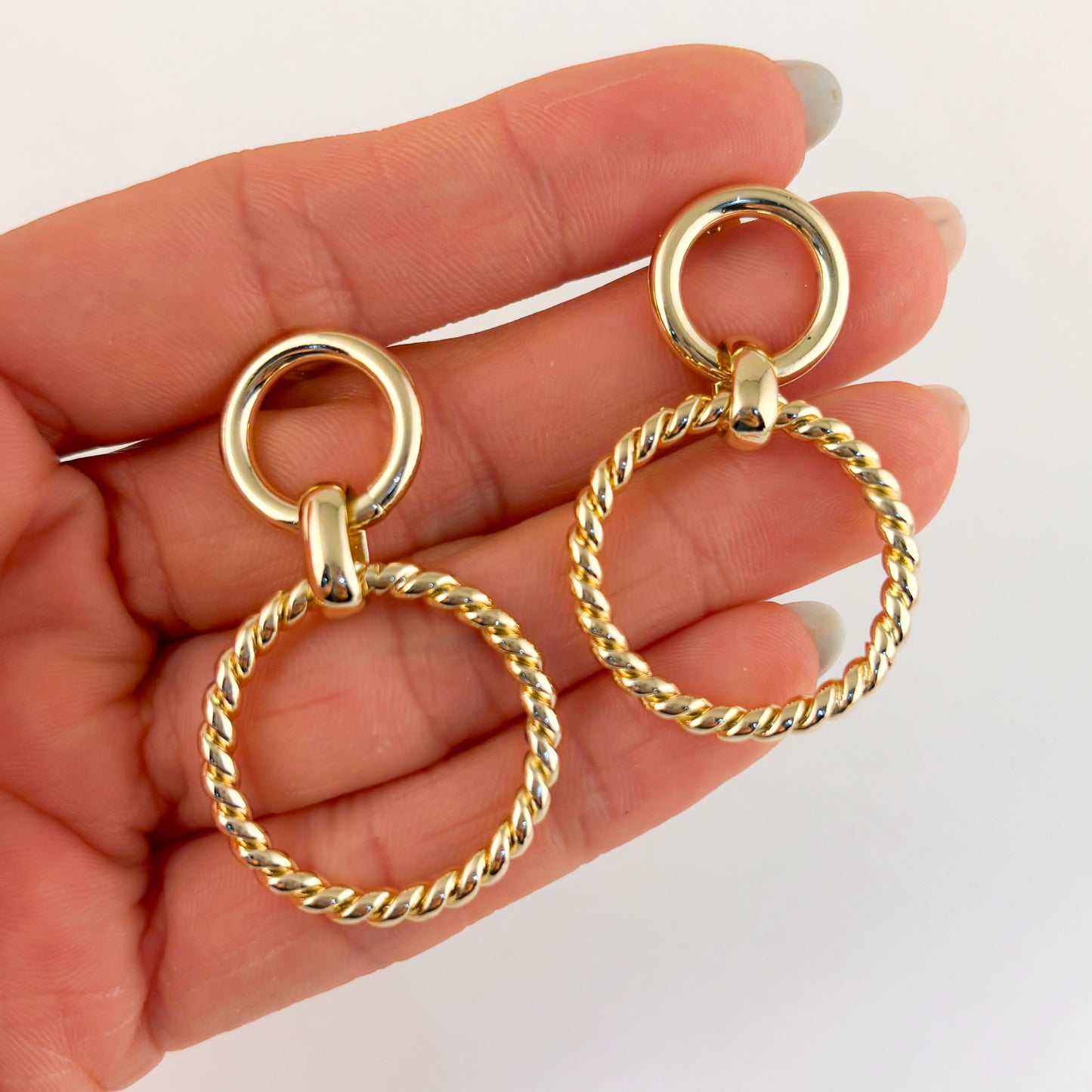Aretes largos aros soga chapa de oro