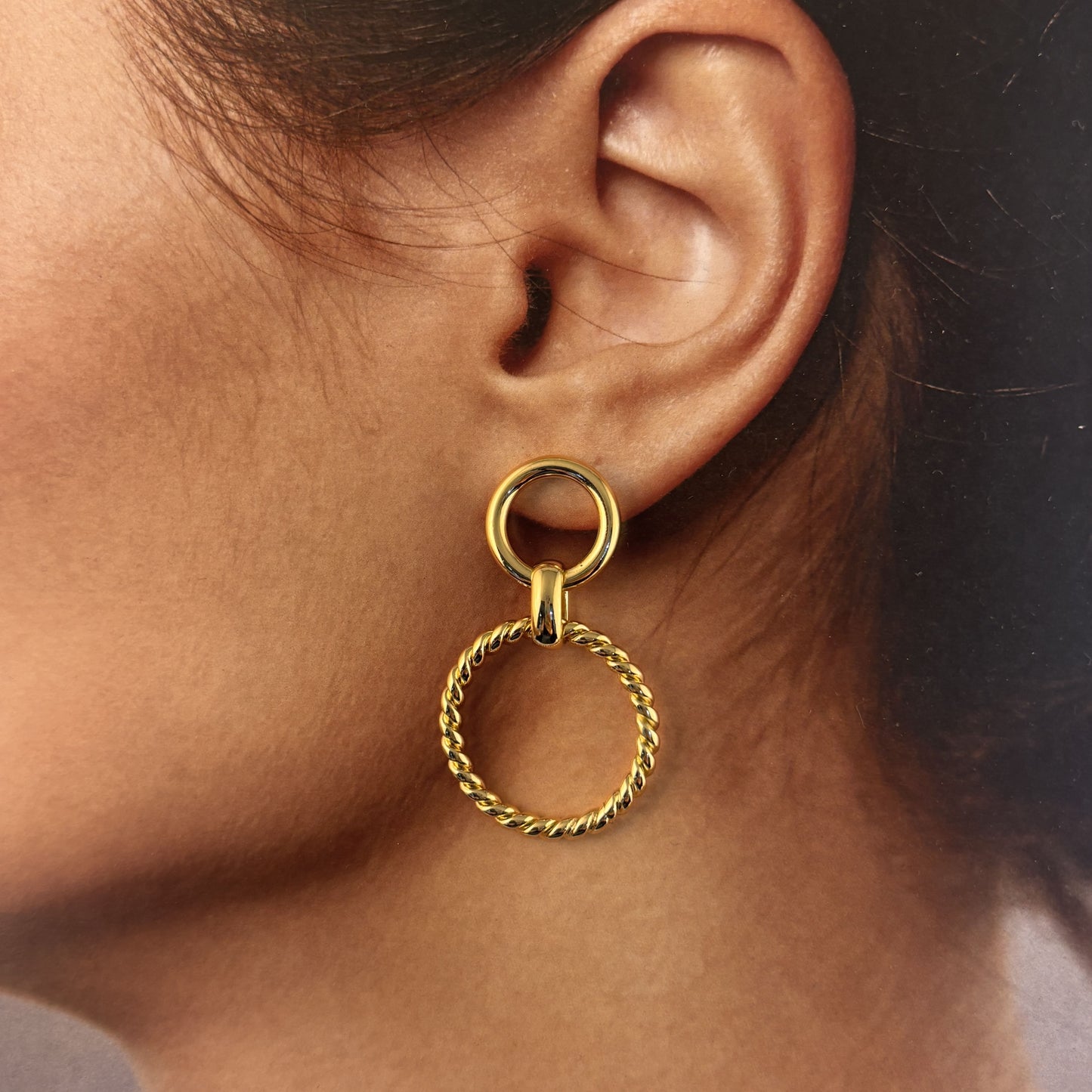 Aretes largos aros soga chapa de oro