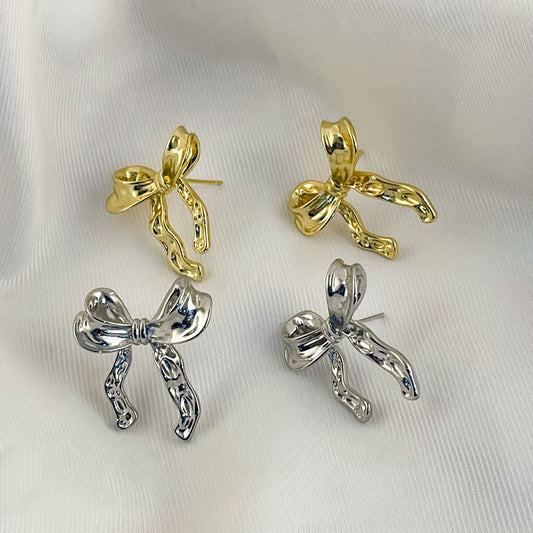 Aretes moño chapa de oro