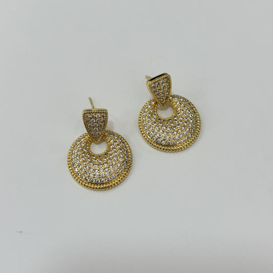 Aretes cortos circulo colgante zirconias chapa de oro