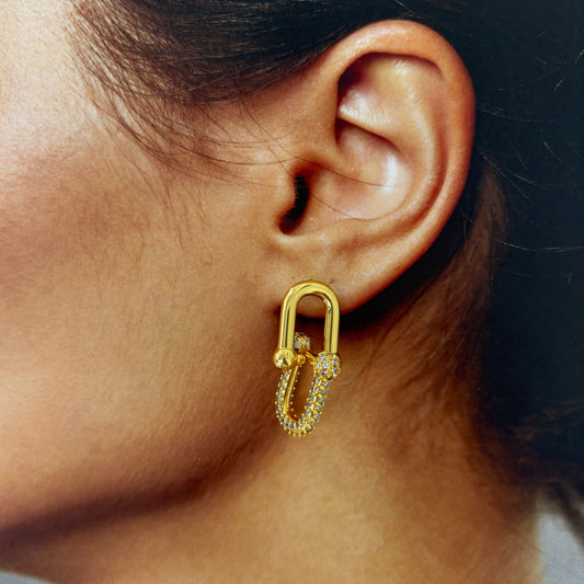 Aretes eslabón tiff con zirconias chapa de oro