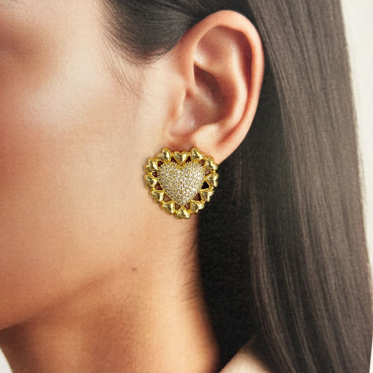 Aretes corazón zirconias corazones chapa de oro