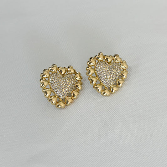 Aretes corazón zirconias corazones chapa de oro