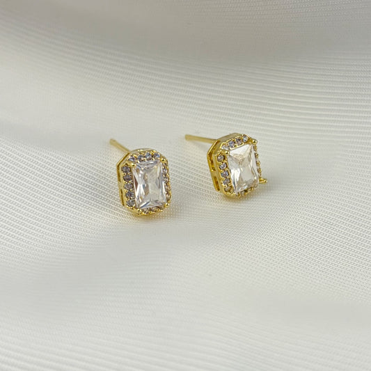 Arete pegado cuadro zirconias chapa de oro