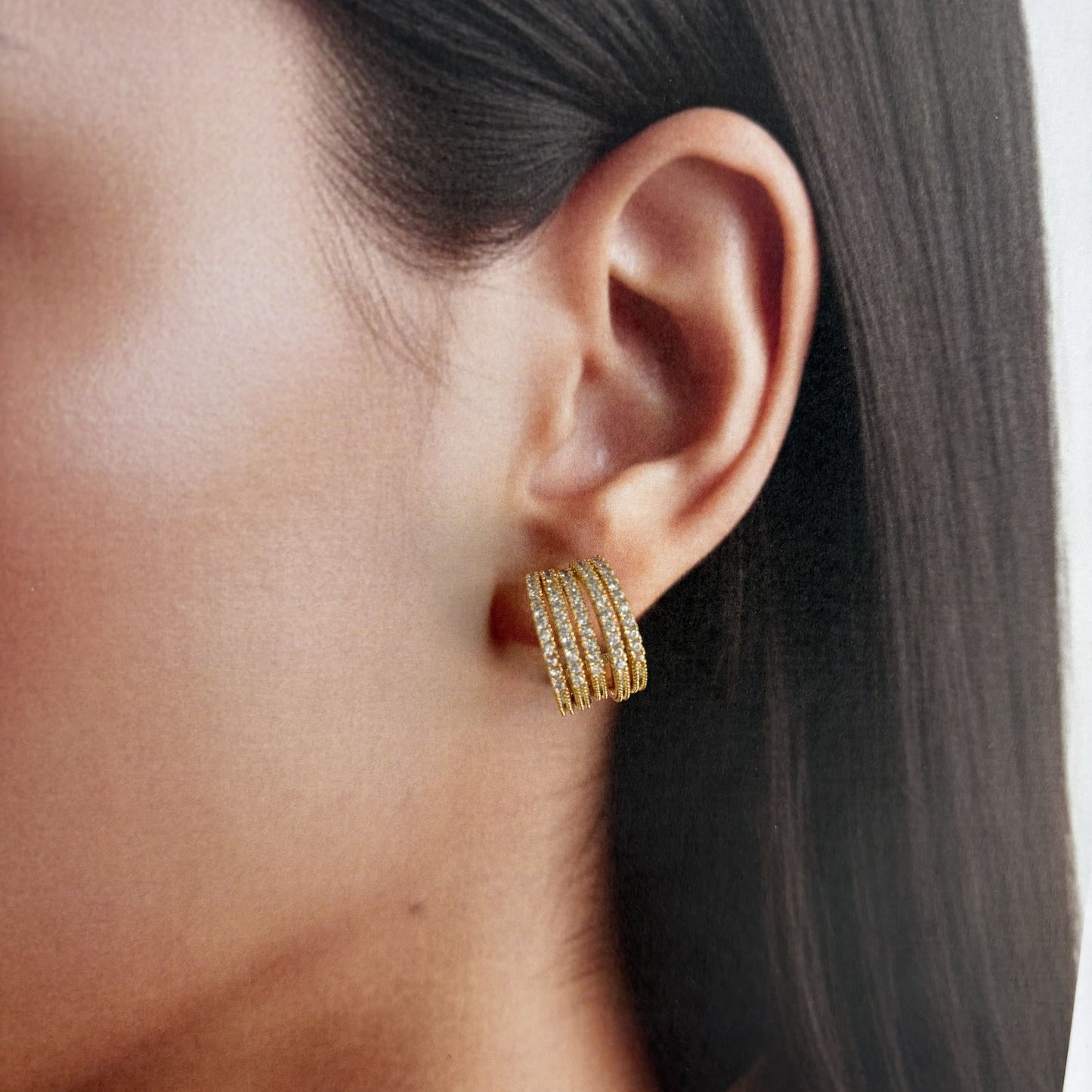 Aretes semi arracadas lineas zirconias chapa de oro