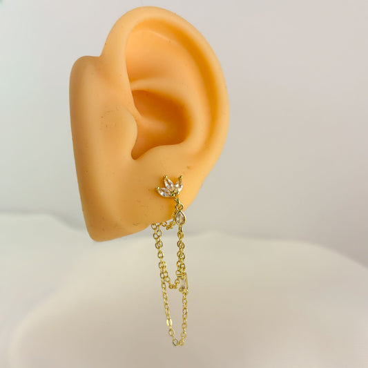 Aretes chapa de oro flor zirconias cadenas