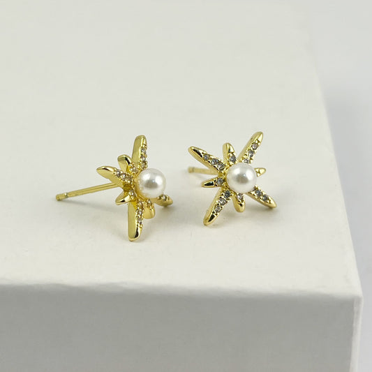 Broqueles destello perla zirconias chapa de oro