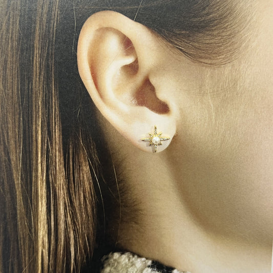 Broqueles destello perla zirconias chapa de oro