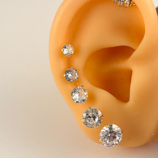 Broqueles chapa de oro zirconia