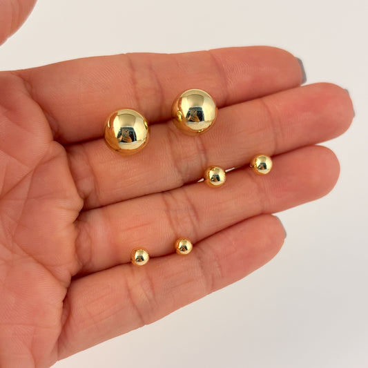 Broqueles bolita chapa de oro diferentes medidas