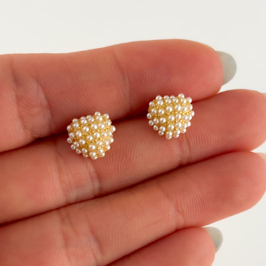 Broqueles micro perla corazón chapa de oro