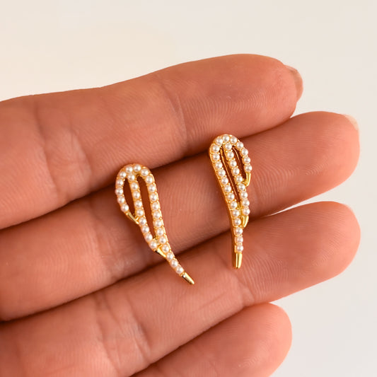 Broqueles chapa de oro alas micro perlas