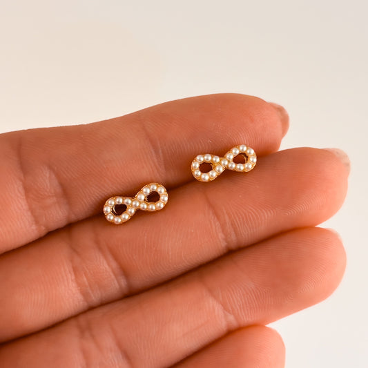 Broqueles chapa de oro infinito micro perlas