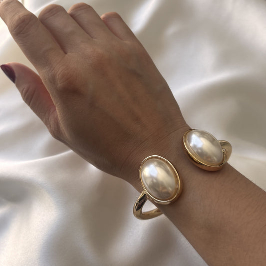 Brazalete perlas ovaladas chapa de oro
