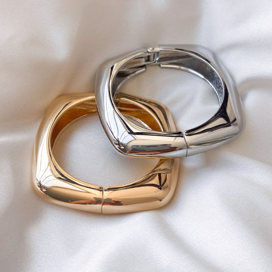 Brazalete grueso chapa de oro cuadrado redondeado