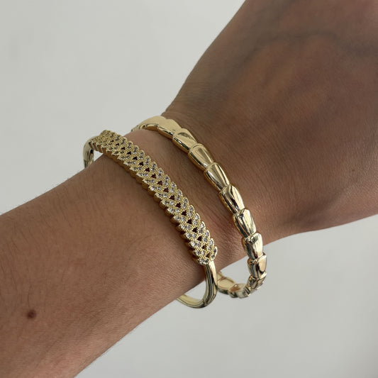 Brazalete dorado zirconias espiga chapa de oro